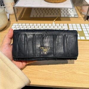 Prada Black Pleated Leather Wallet - soft leather